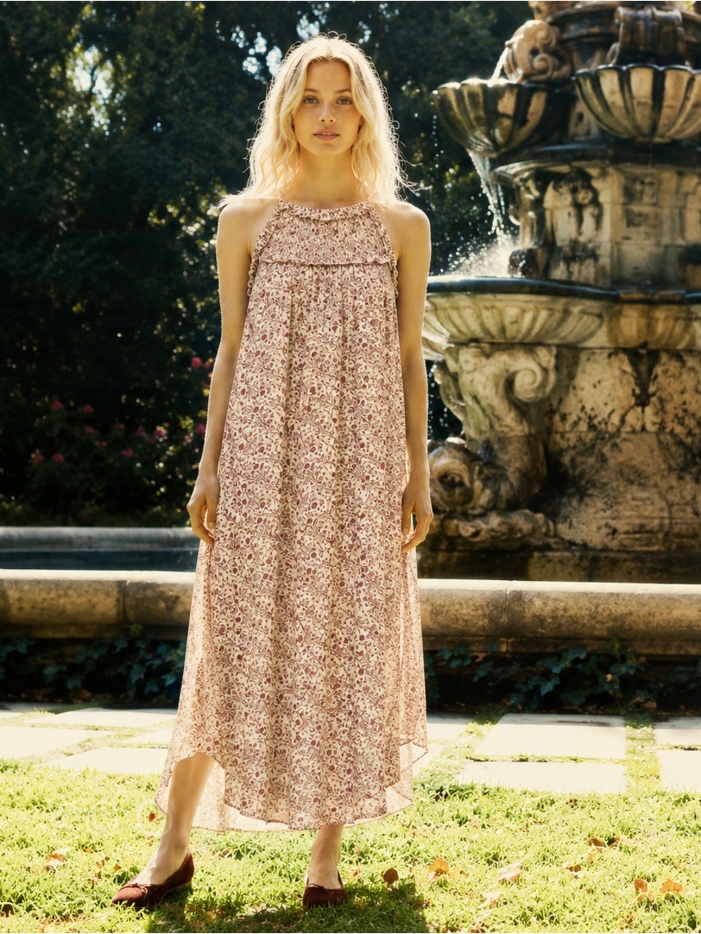 Doen Pierre Dress in Blush Mini Earl Floral Midi Size XS Red Cream Boho - Picture 15 of 15